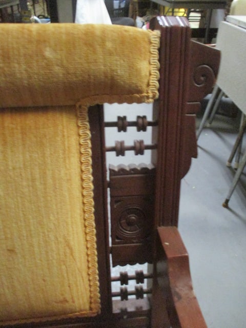 Antique Victorian Mahogany and Velvet Upholstered Arm Chair with Casters - 5
