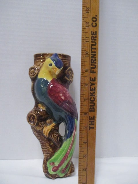 Vintage Handpainted Tropical Bird Ceramic Wall Pocket - 7