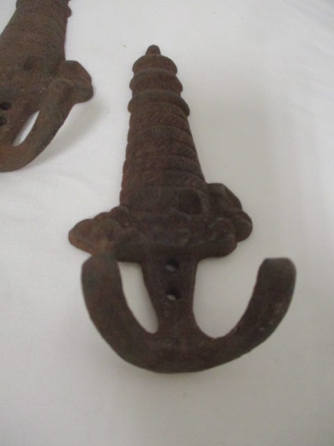 2 Vintage Brass "Ship" Key Hooks and 3 Cast Iron "Lighthouse" Hooks - 3
