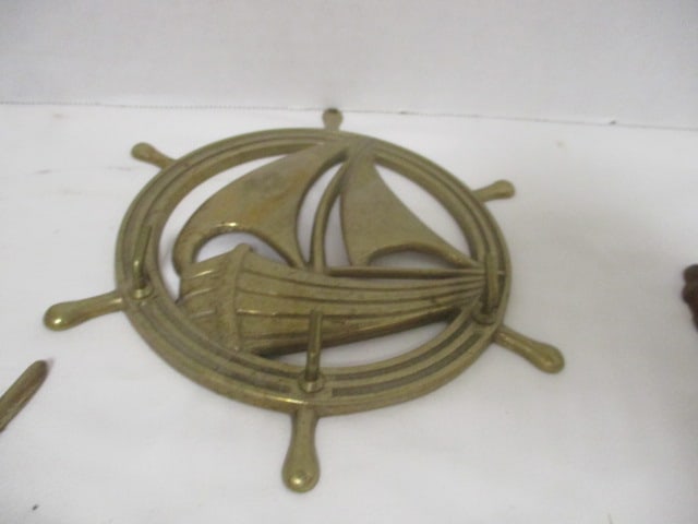 2 Vintage Brass "Ship" Key Hooks and 3 Cast Iron "Lighthouse" Hooks - 5