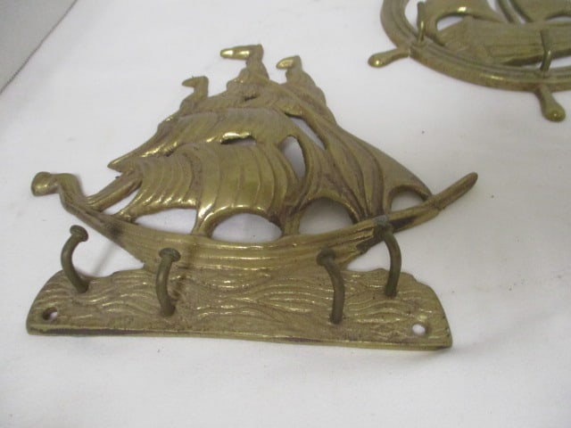 2 Vintage Brass "Ship" Key Hooks and 3 Cast Iron "Lighthouse" Hooks - 6