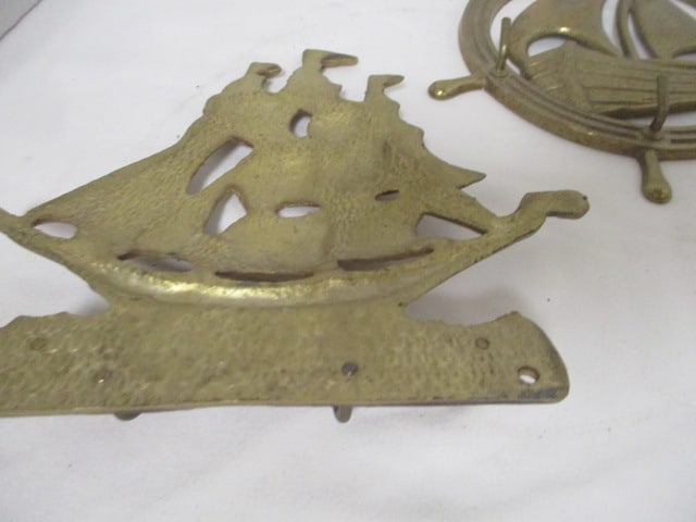 2 Vintage Brass "Ship" Key Hooks and 3 Cast Iron "Lighthouse" Hooks - 7