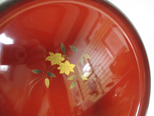 Vintage Japanese Red Enamel Round Platter with Stand in Original Box - 2