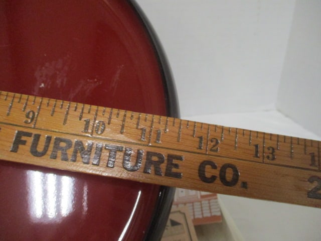 Vintage Japanese Red Enamel Round Platter with Stand in Original Box - 7