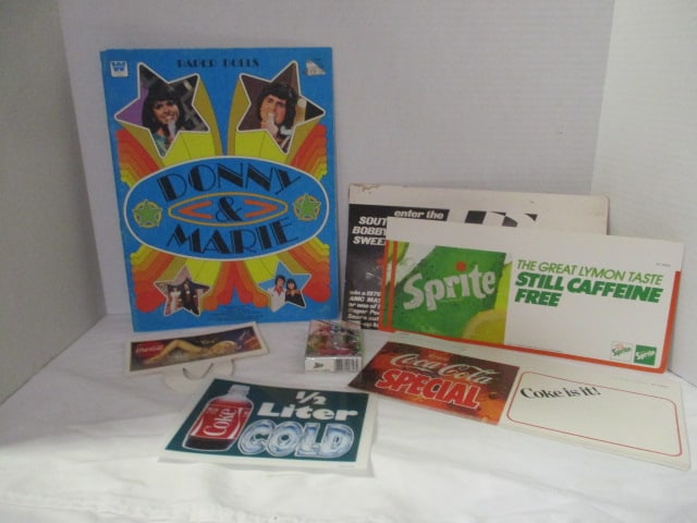Vintage Advertising Lot - Coca-Cola, Sprite, 7-Up, Donny & Marie, etc.: see pictures and preview for selection and condition