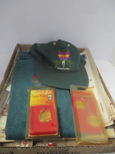 Atlanta 1996 Olympics Lot - Cap, Towel, Zipper Pulls, Newspapers, etc.: see pictures and preview for selection and condition