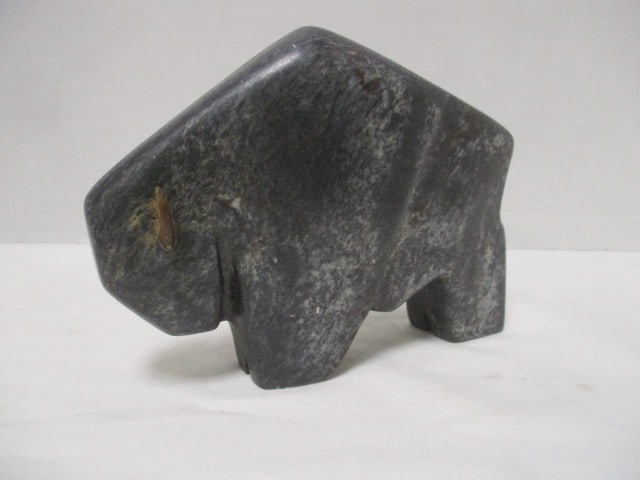 Carved Stone Buffalo Sculpture - Etched Signature (1 of 6)