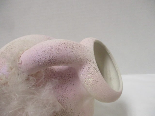 Mid Century Modern Pink and White Stoneware Pottery Sculptured Vase - 2