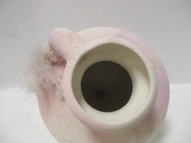 Mid Century Modern Pink and White Stoneware Pottery Sculptured Vase - 3