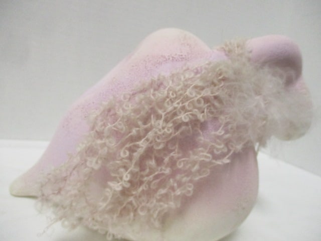 Mid Century Modern Pink and White Stoneware Pottery Sculptured Vase - 6
