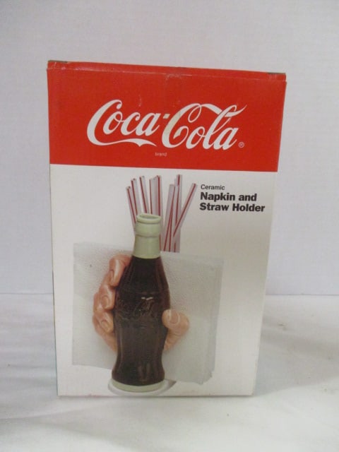 Coca-Cola Ceramic Napkin and Straw Holder in Original Box: .