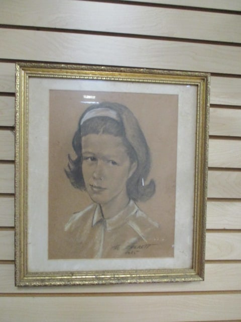 Vintage Framed and Matted 1965 Pencil Portrait - Signed and Dated: 16" x 22"