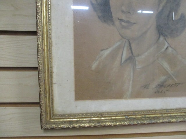Vintage Framed and Matted 1965 Pencil Portrait - Signed and Dated - 5