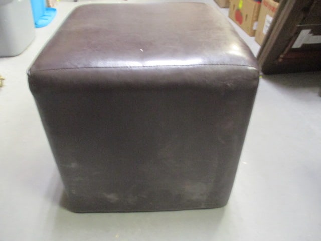 Dark Brown Faux Leather Cube Ottoman (1 of 5)