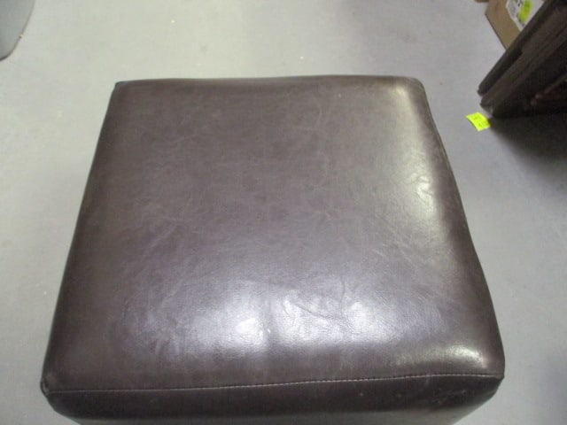 Dark Brown Faux Leather Cube Ottoman - 2