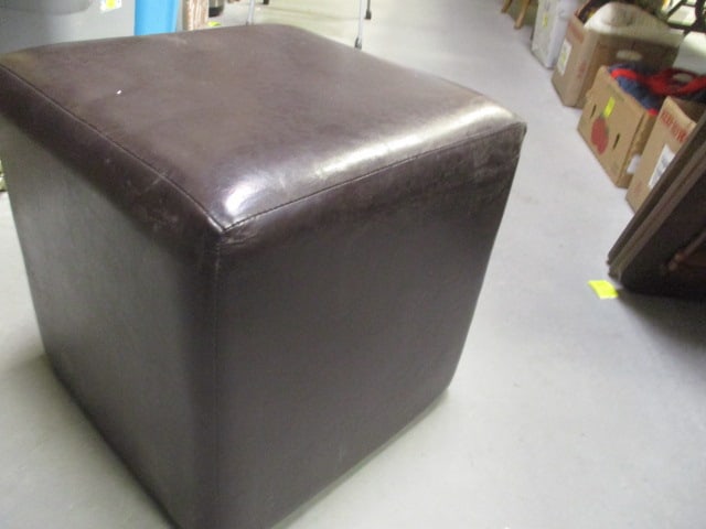 Dark Brown Faux Leather Cube Ottoman - 4
