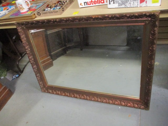 Large Ornated Carved Framed Wall Mirror: 42" x 30"