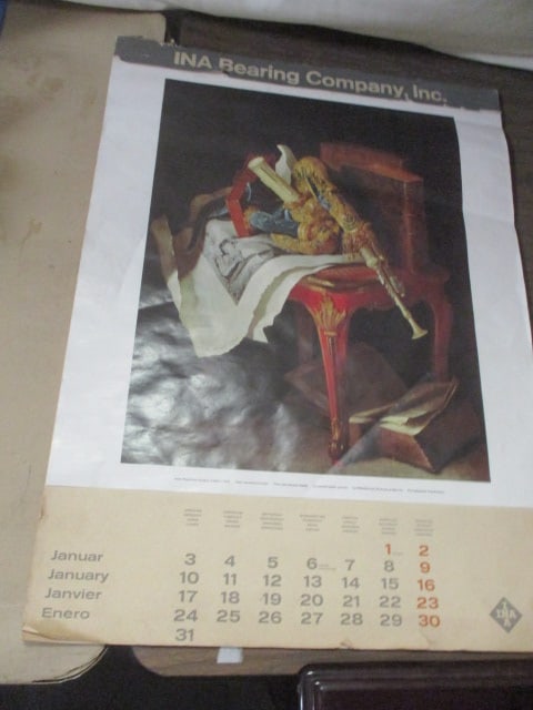 Vintage INA Bearing Company, Inc. International Art Prints Wall Calendar: 19" x 26", some fading