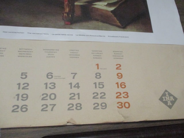 Vintage INA Bearing Company, Inc. International Art Prints Wall Calendar - 6