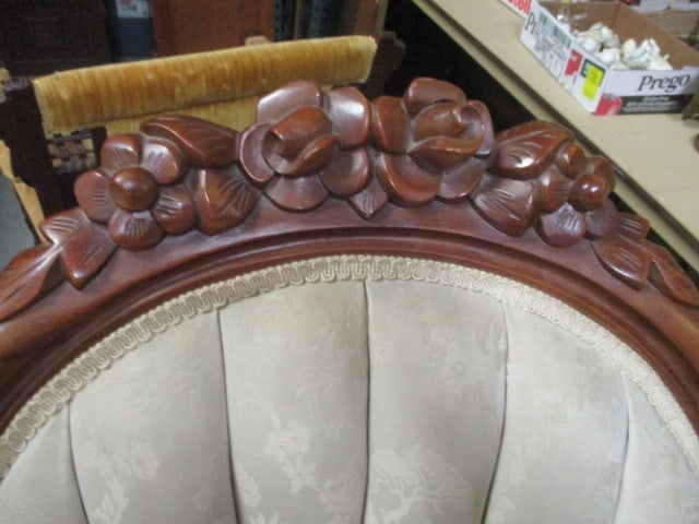 Antique Victorian Carved Mahogany and Tufted Upholstered Parlor Chair - 2