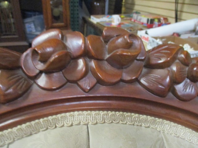 Antique Victorian Carved Mahogany and Tufted Upholstered Parlor Chair - 3