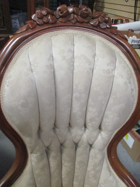 Antique Victorian Carved Mahogany and Tufted Upholstered Parlor Chair - 4