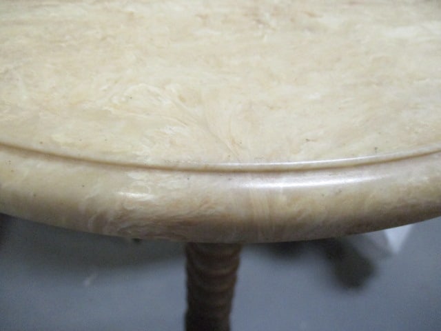 Vintage Barley Twist Wood Pedestal and Polished Stone Top Plant Stand - 3