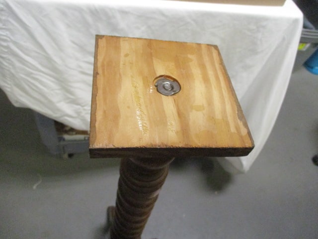 Vintage Barley Twist Wood Pedestal and Polished Stone Top Plant Stand - 4