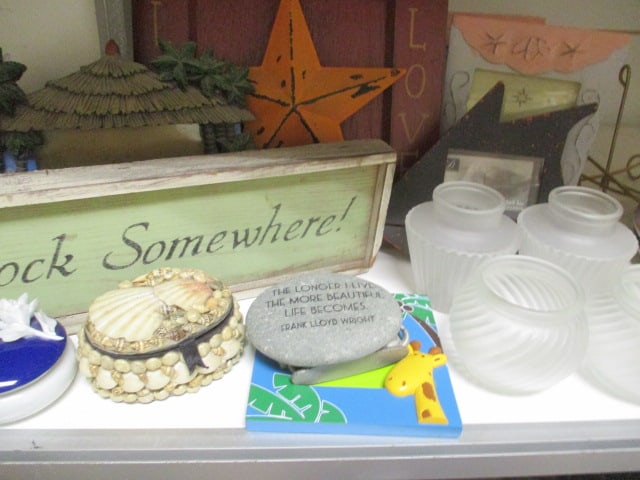 Shelf Lot - Vases, Picture Frames, Plates, Signs, Beach Decor, etc. - 3