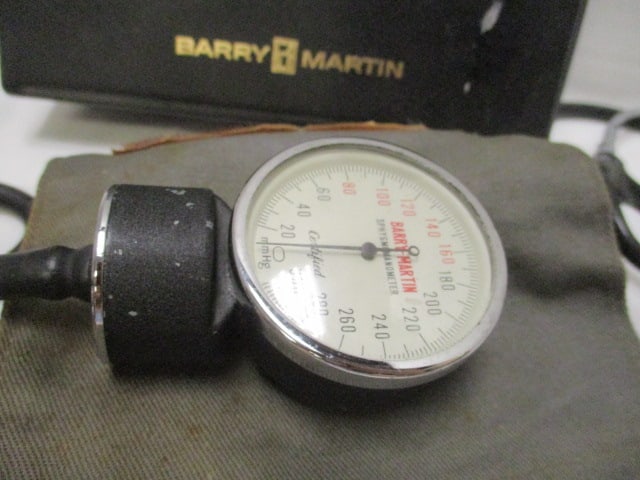 Vintage Barry Martin Stethoscope and Blood Pressure Cuff in Case - 3