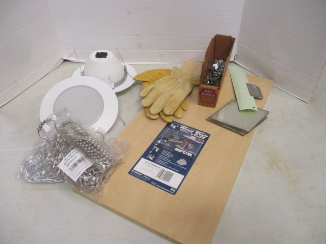 Hardware Lot - Curtain Hangers, Shelf Brackets, Light Fixtures, Pressed Wood (1 of 8)