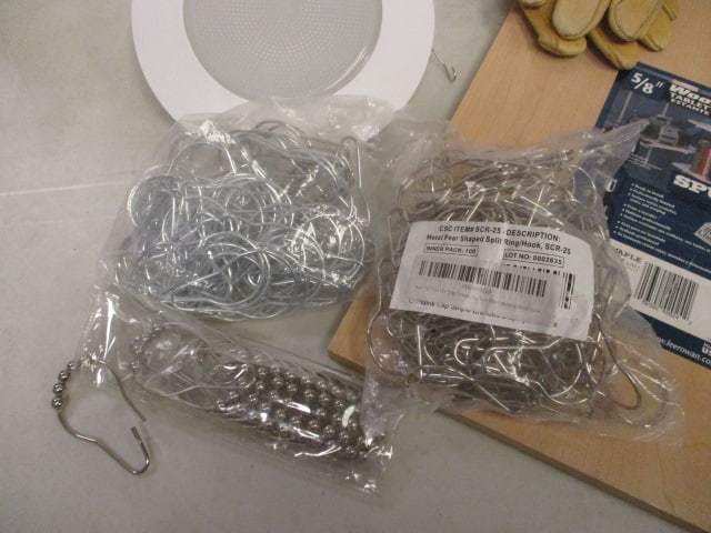 Hardware Lot - Curtain Hangers, Shelf Brackets, Light Fixtures, Pressed Wood - 3