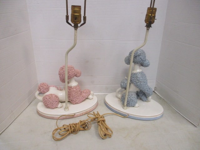 2 Mid Century Modern Ceramic Poodle Lamps - 8