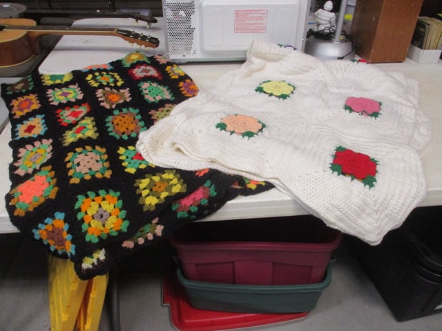 2 Vintage Handmade Afghan Blankets: 62" x 46" each