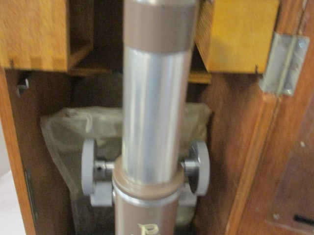 Vintage Propper Microscope in Wood Box and Minolta SR Microscope Adapter - 3