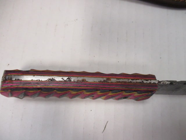 Damascus Steel Fixed Blade with Colorful Patterned Handle - 4