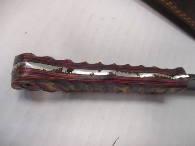 Damascus Steel Fixed Blade with Colorful Patterned Handle - 5