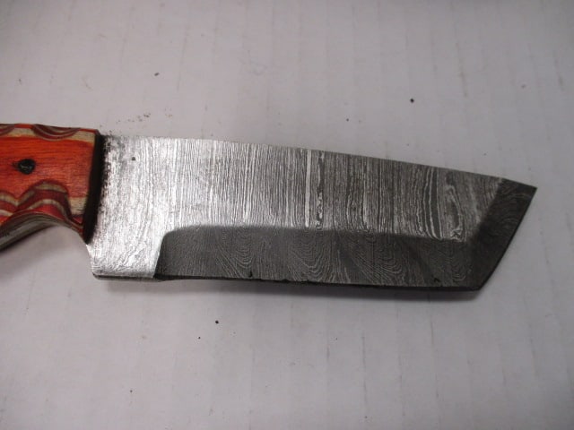 Damascus Steel Blade with Orange/Tan Wood Handle - 2