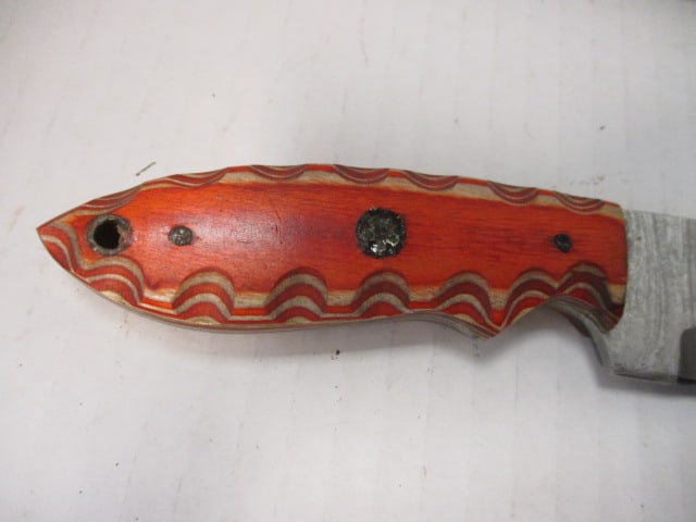 Damascus Steel Blade with Orange/Tan Wood Handle - 3