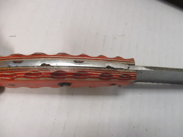 Damascus Steel Blade with Orange/Tan Wood Handle - 4