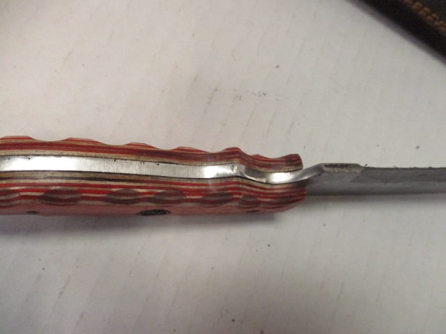 Damascus Steel Blade with Orange/Tan Wood Handle - 5