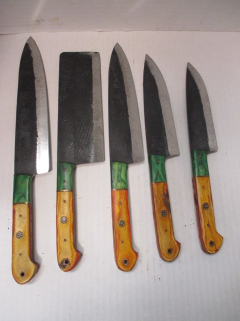 5 Piece Hammered Style Kitchen Knife Set: .