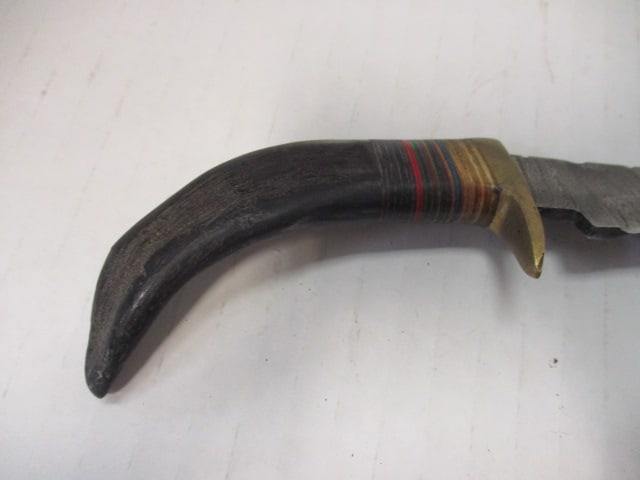 Damascus Steel Fixed Blade with Multicolored Stacked Spacer & Horn Handle - 3