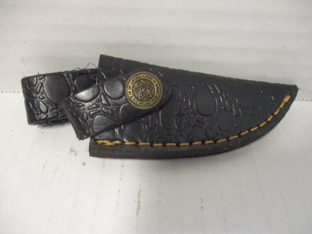 Damascus Steel Fixed Blade with Multicolored Stacked Spacer & Horn Handle - 4
