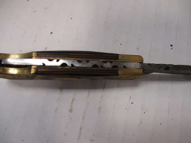 Damascus Steel Folding Pocket Knife with Engraved Brass - 4