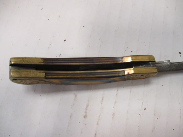 Damascus Steel Folding Pocket Knife with Engraved Brass - 5