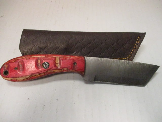 Fixed Damascus Steel Blade with Colorful Wood Handle: .