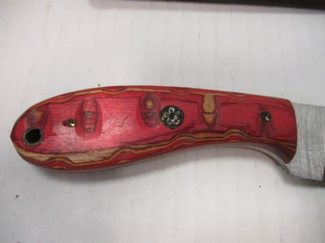 Fixed Damascus Steel Blade with Colorful Wood Handle - 3