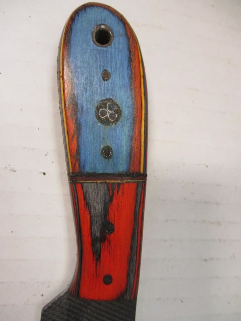 Hammered Style Fixed Blade with Blue & Orange Wood Handle - 3