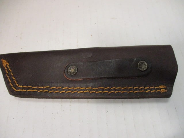 Hammered Style Fixed Blade with Blue & Orange Wood Handle - 7